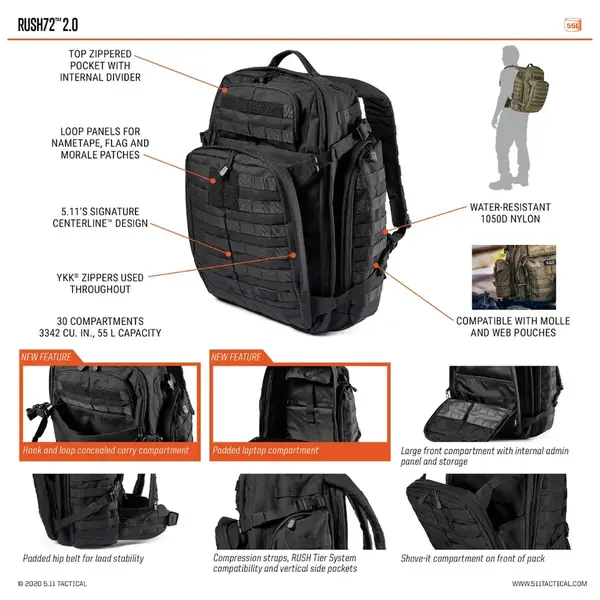 Рюкзак тактический 5.11 TACTICAL "RUSH72 2.0 BACKPACK" KANGAROO, TD537, Цвет товара: Coyote Kangaroo, изображение 9