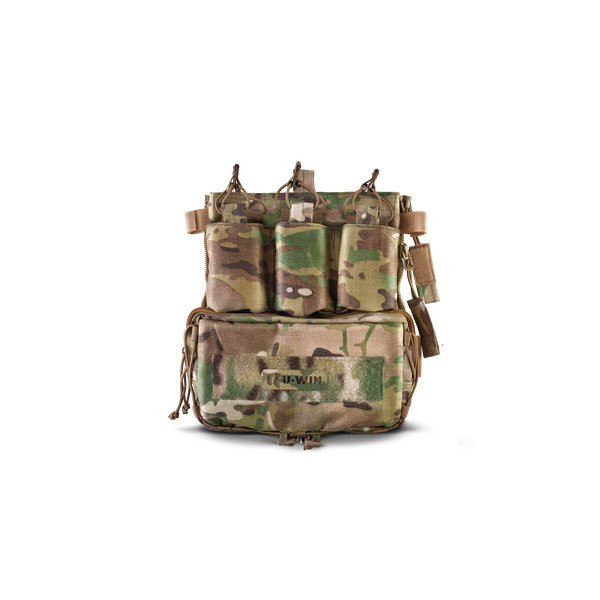 Штурмовая панель задняя под три магазина с утилитарным подсумком на плитоноску U-WIN AGILE Cordura 1000 - мультикам, изображение 2